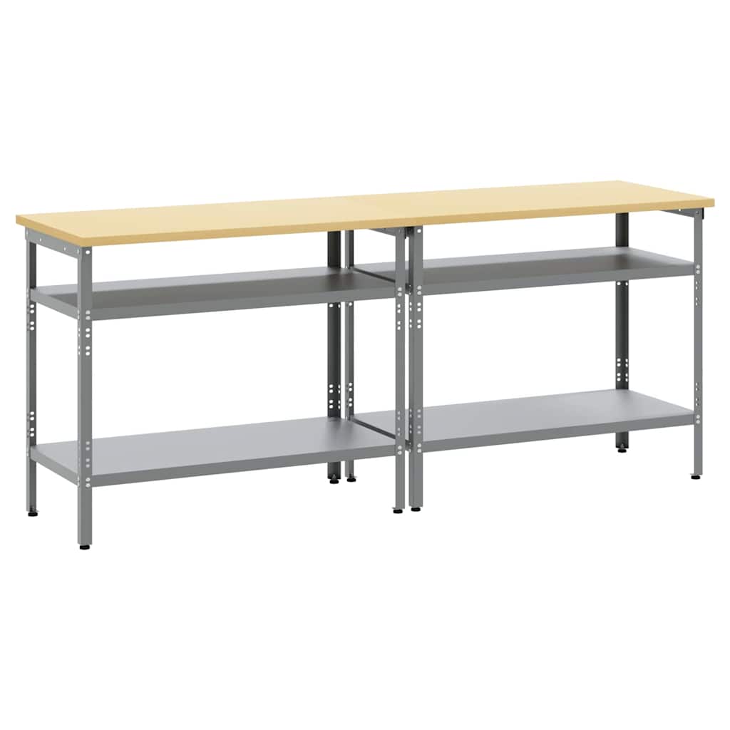 Set banco da lavoro 2 pcs Grigio 200 x 55 x 85 cm Acciaio - homemem39