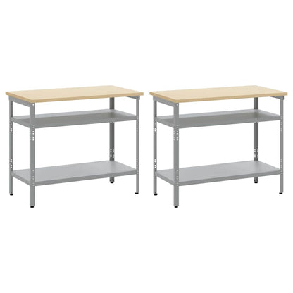 Set banco da lavoro 2 pcs Grigio 200 x 55 x 85 cm Acciaio - homemem39