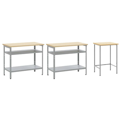 Set banco da lavoro con lo scaffale 3 pcs Beige e grigio - homemem39
