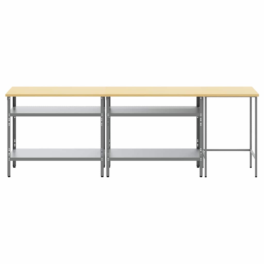 Set banco da lavoro con lo scaffale 3 pcs Beige e grigio - homemem39