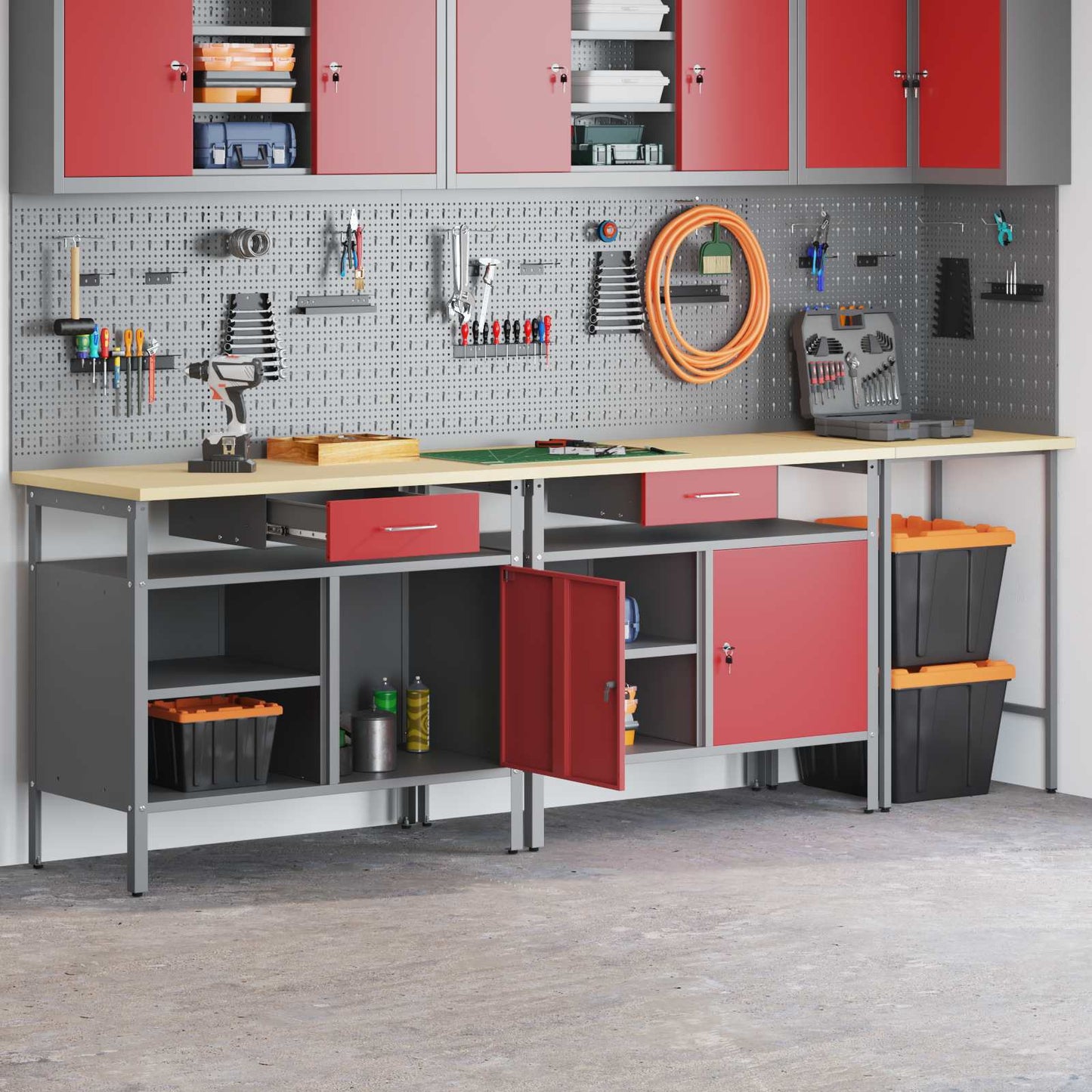 Set banco da lavoro con cassetto con blocco 3 pcs Nero e Grigio