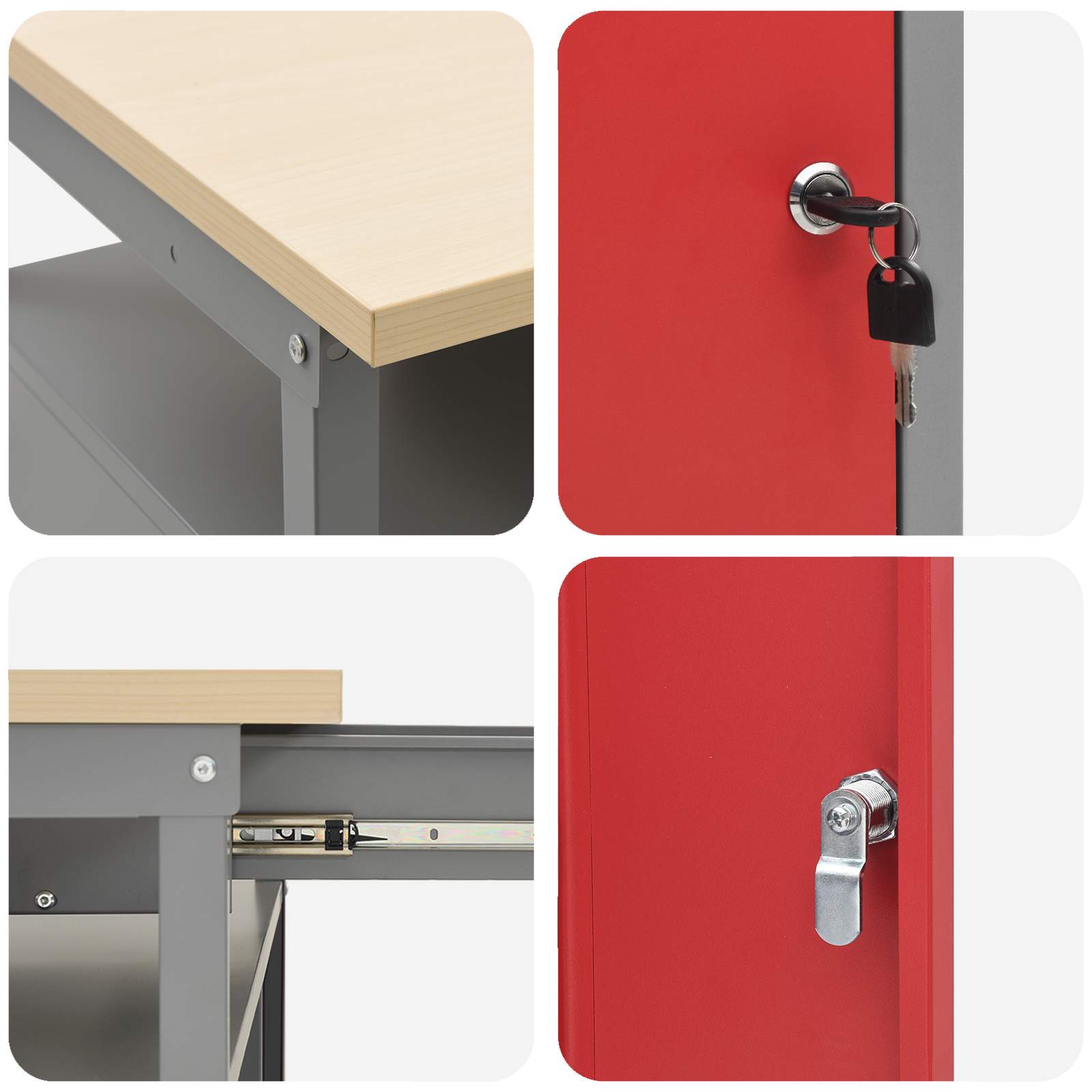 Set banco da lavoro con cassetto 3 pcs Rosso e Grigio - homemem39