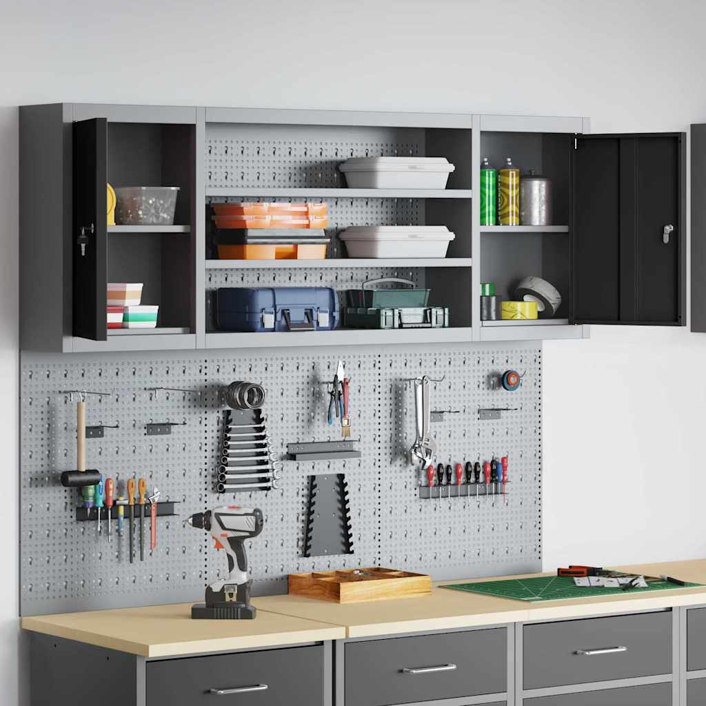 Set Armadietto degli Strumenti e Pannello Forato 6 pcs Nero