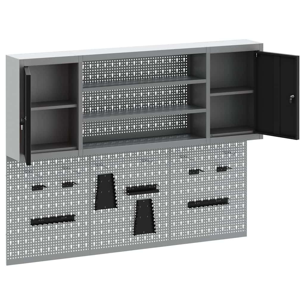 Set Armadietto degli Strumenti e Pannello Forato 6 pcs Nero