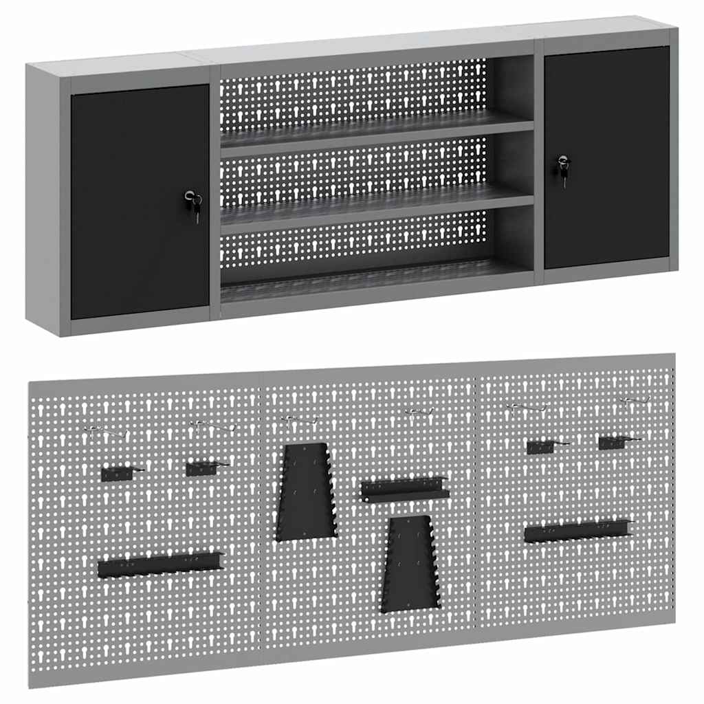 Set Armadietto degli Strumenti e Pannello Forato 6 pcs Nero