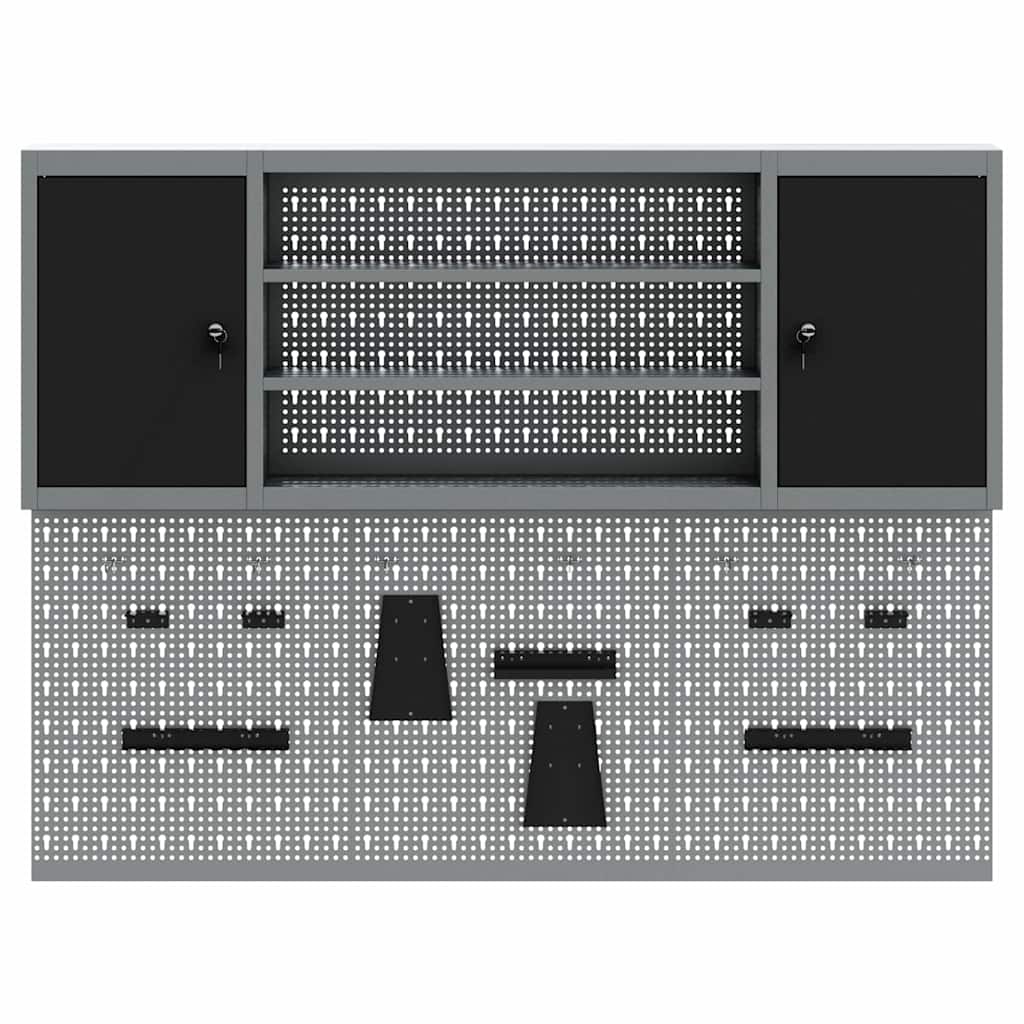 Set Armadietto degli Strumenti e Pannello Forato 6 pcs Nero