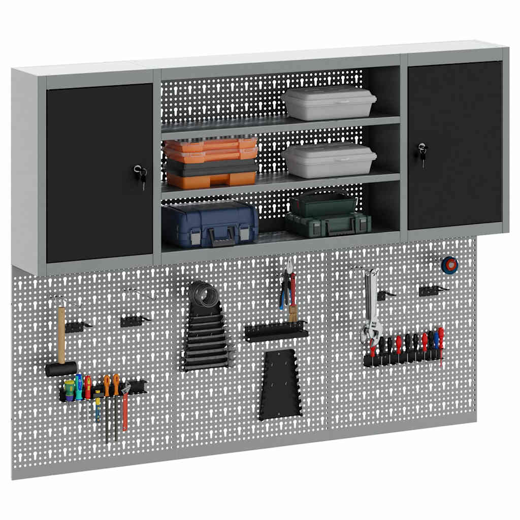 Set Armadietto degli Strumenti e Pannello Forato 6 pcs Nero