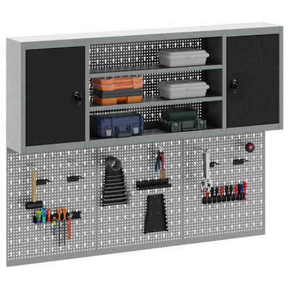 Set Armadietto degli Strumenti e Pannello Forato 6 pcs Nero