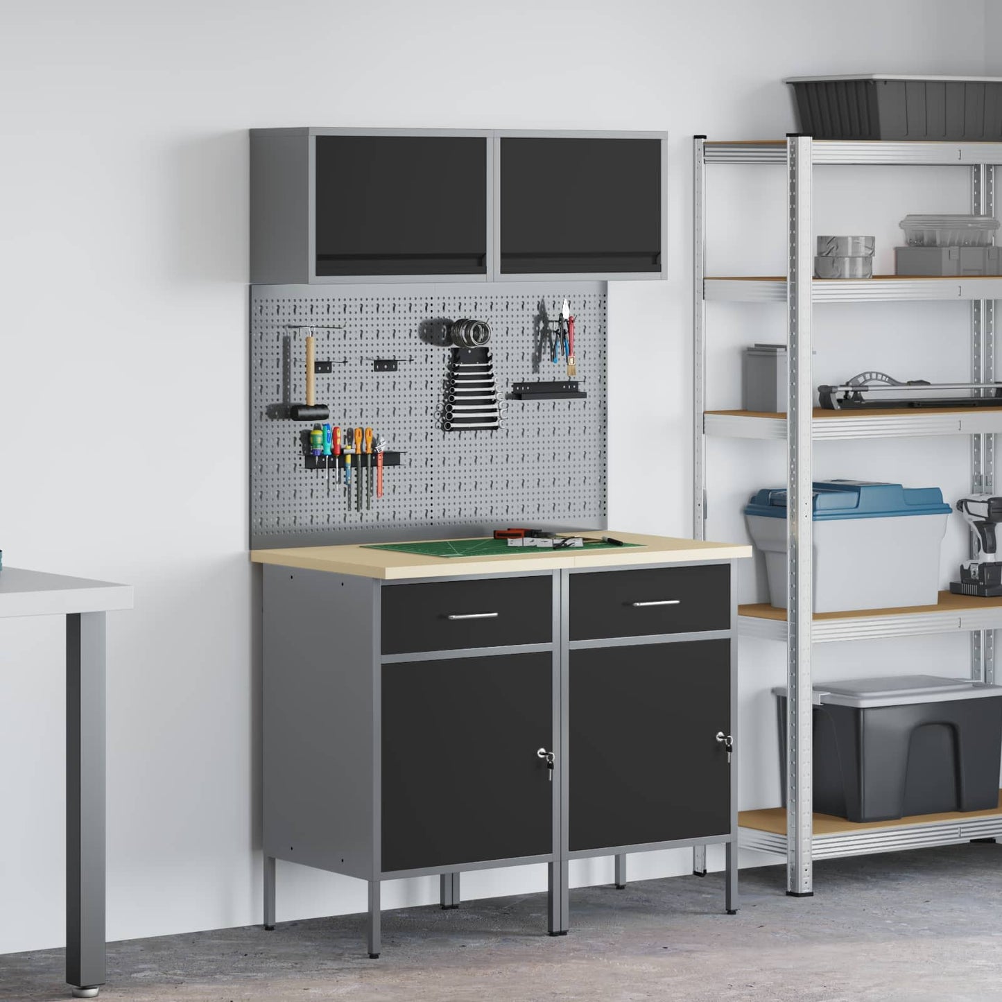 Set di mobili da lavoro con cassetto con blocco 8 pcs Grigio | homemem39