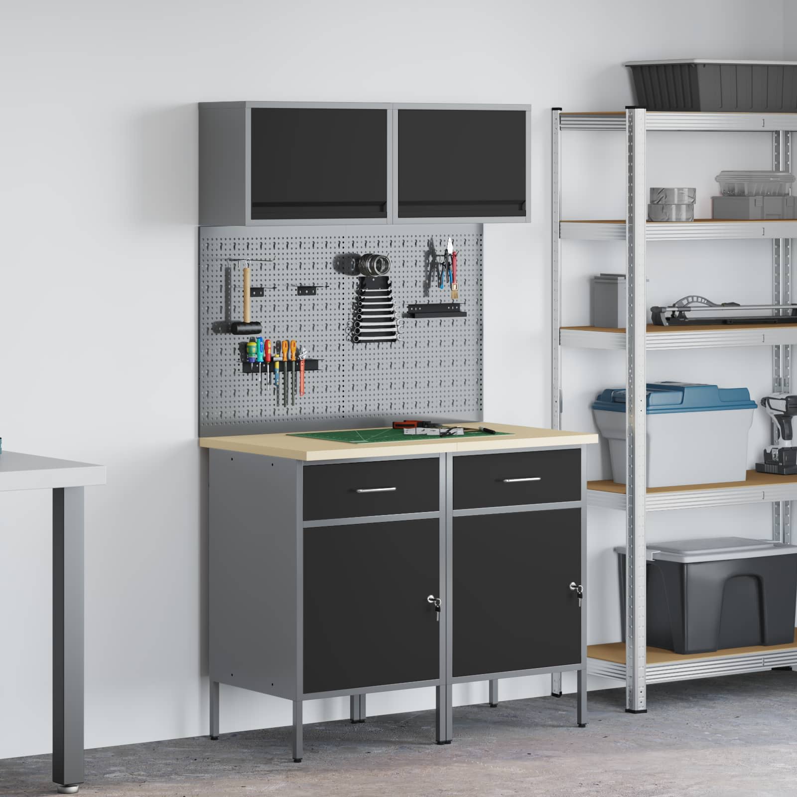 Set di mobili da lavoro con cassetto con blocco 8 pcs Grigio | homemem39