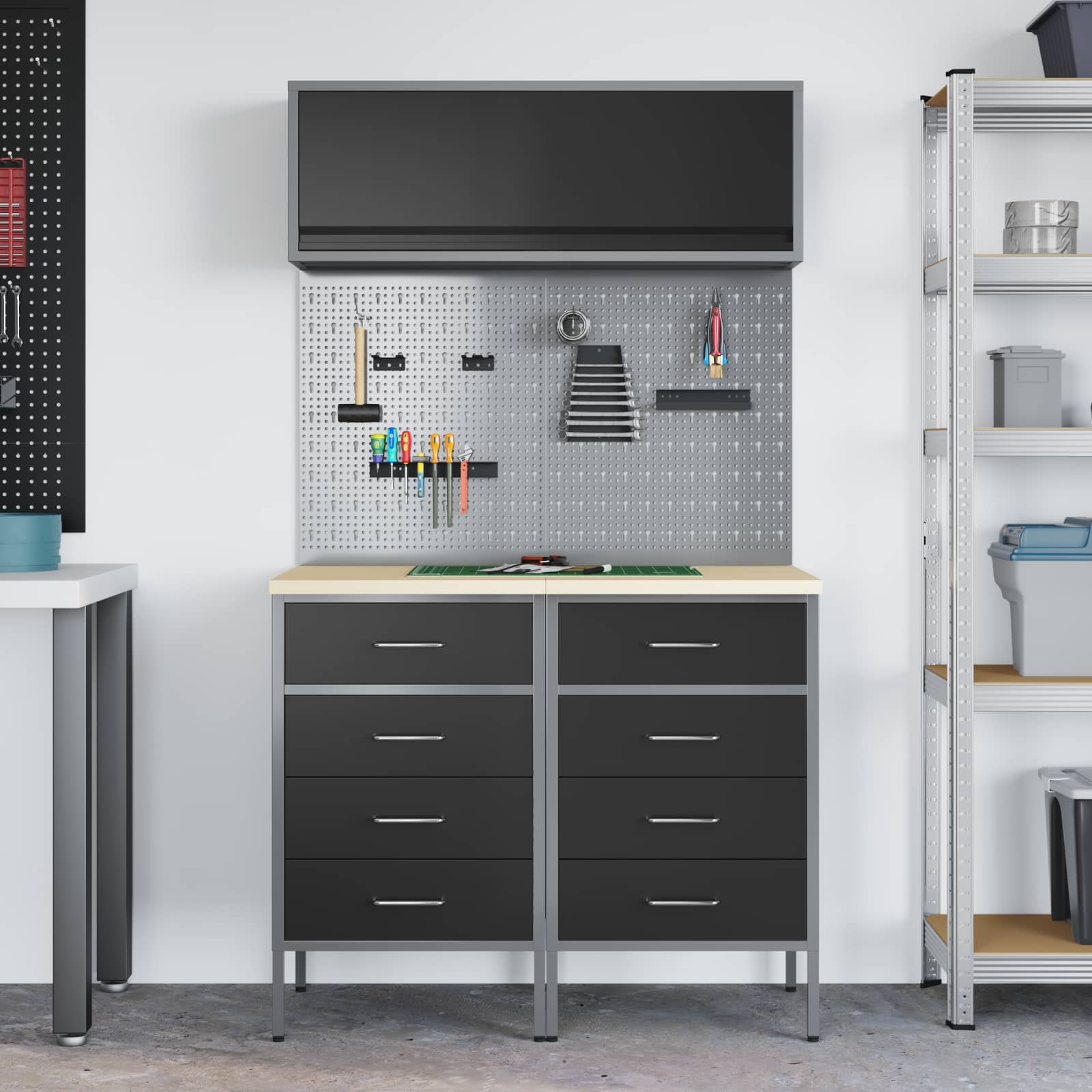 Set di mobili da lavoro con cassetto con lo scaffale 5 pcs Nero | homemem39
