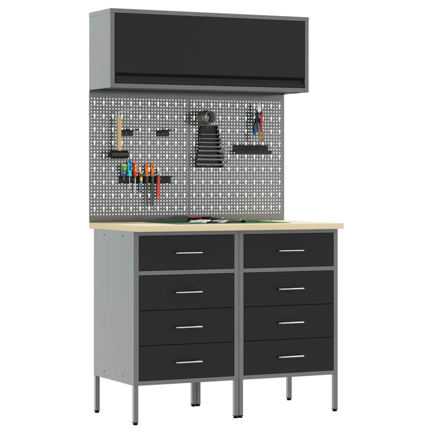 Set di mobili da lavoro con cassetto con lo scaffale 5 pcs Nero | homemem39