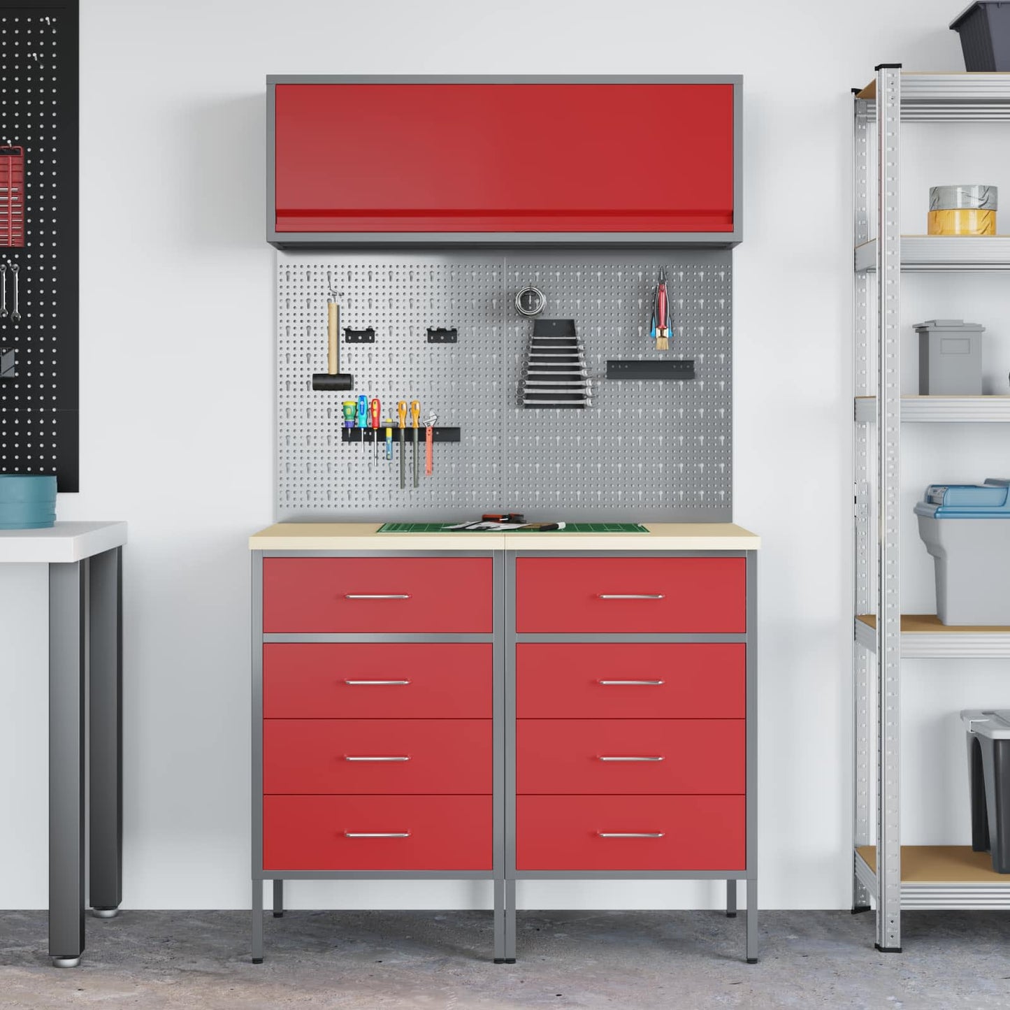 Set di mobili da lavoro con cassetto 5 pcs Rosso | homemem39