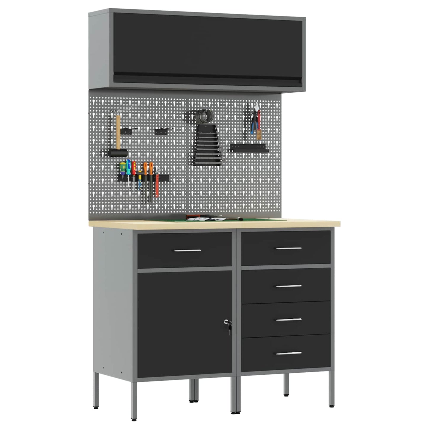 Set di mobili da lavoro con cassetto con lo scaffale 5 pcs Nero | homemem39