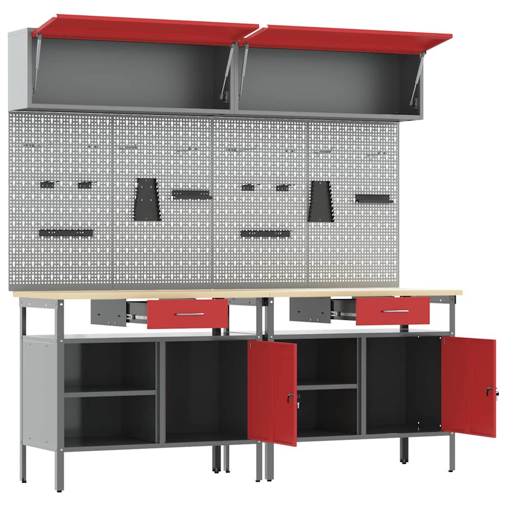 Set banco da lavoro con cassetto 8 pcs Rosso e Grigio | homemem39