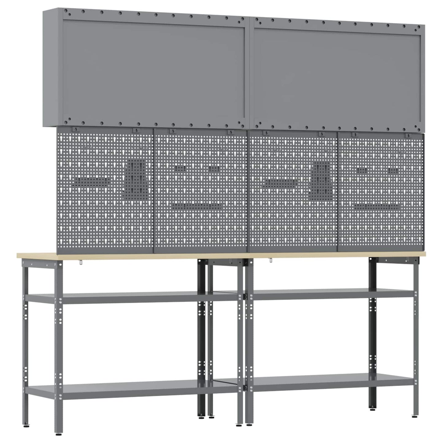 Set banco da lavoro con lo scaffale 8 pcs Nero e Grigio - homemem39