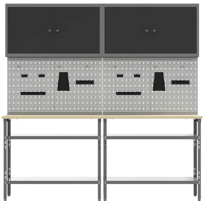 Set banco da lavoro con lo scaffale 8 pcs Nero e Grigio - homemem39