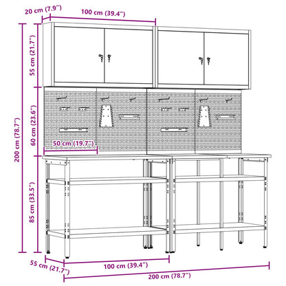 Set banco da lavoro con lo scaffale 8 pcs Rosso e Grigio - homemem39