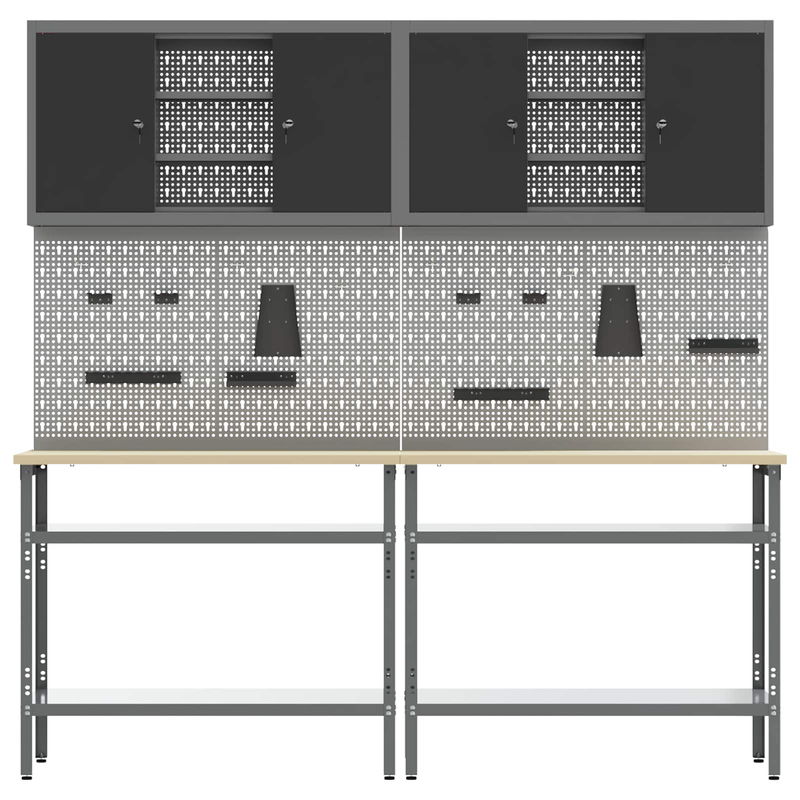 Set banco da lavoro con lo scaffale 8 pcs Nero e Grigio - homemem39