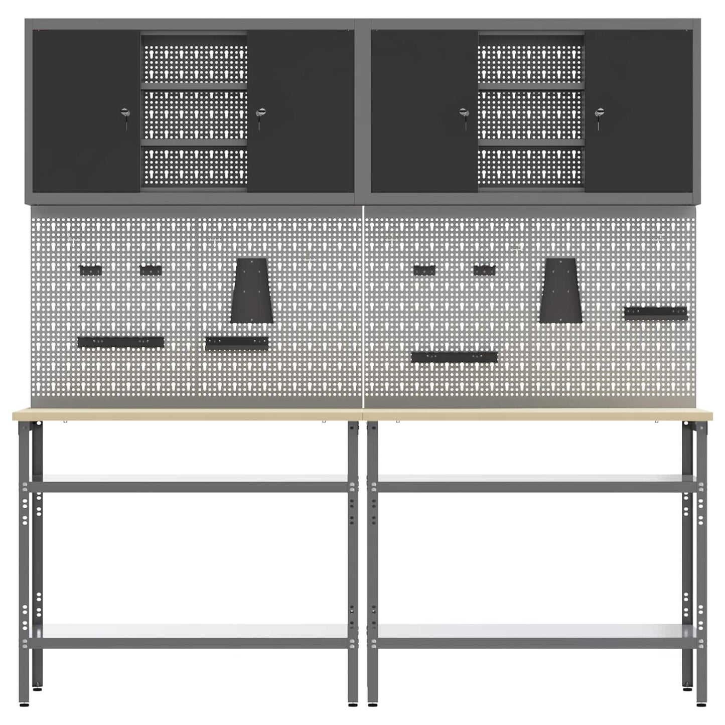 Set banco da lavoro con lo scaffale 8 pcs Nero e Grigio - homemem39