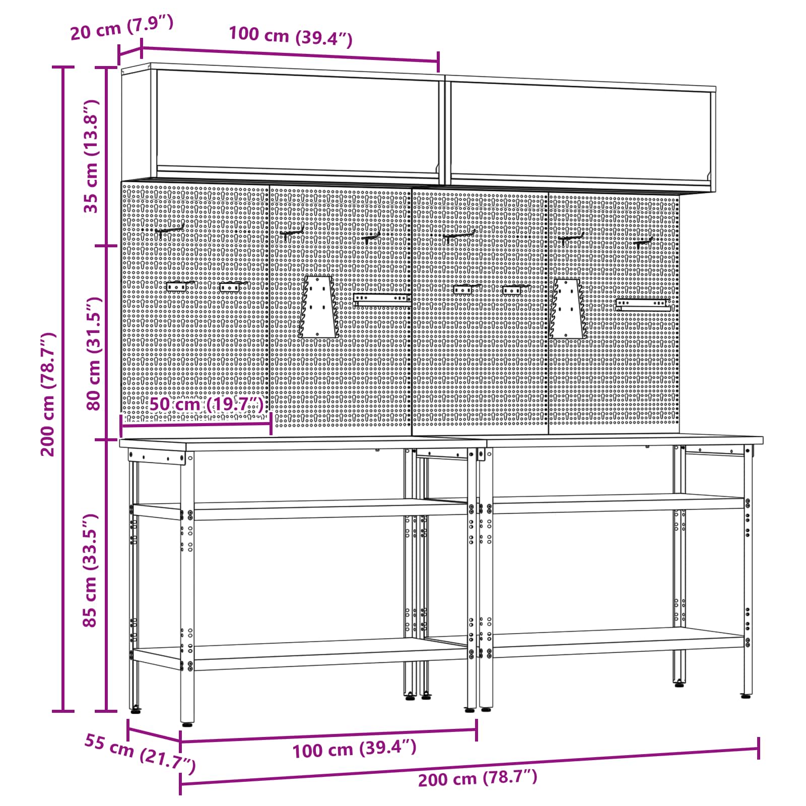 Set banco da lavoro con lo scaffale 8 pcs Rosso e Grigio - homemem39