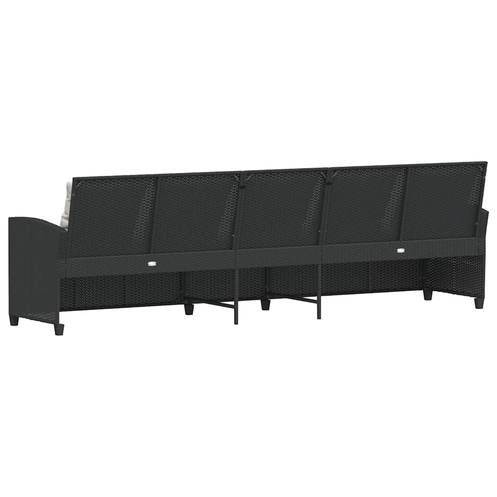 Divano da Giardino a 5 Posti con Cuscini Nero in Polyrattan | homemem39