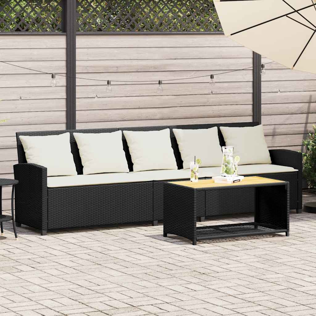 Divano da Giardino a 5 Posti con Cuscini Nero in Polyrattan | homemem39