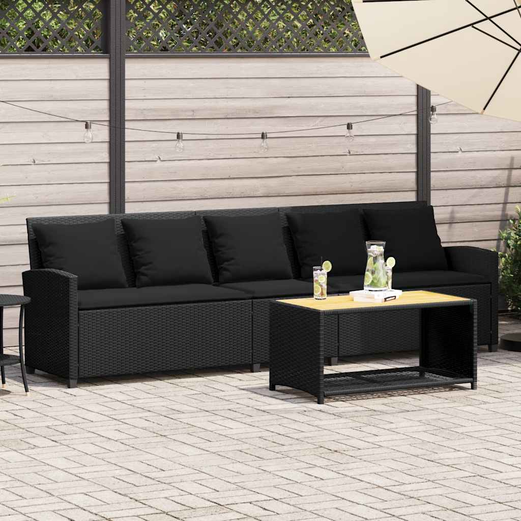Divano da Giardino a 5 Posti con Cuscini Nero in Polyrattan | homemem39