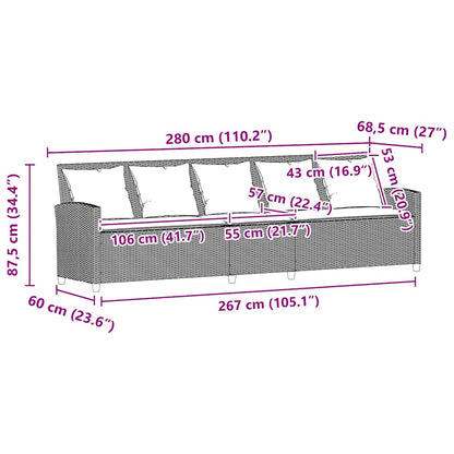 Divano da Giardino con Cuscini 5 Posti Grigio Chiaro Polyrattan | homemem39