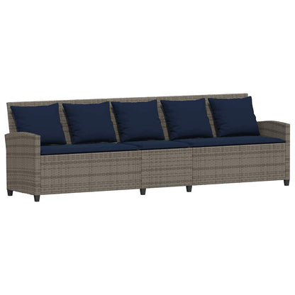 Divano da Giardino con Cuscini 5 Posti Grigio in Polyrattan
