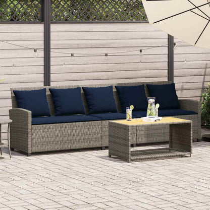 Divano da Giardino con Cuscini 5 Posti Grigio in Polyrattan