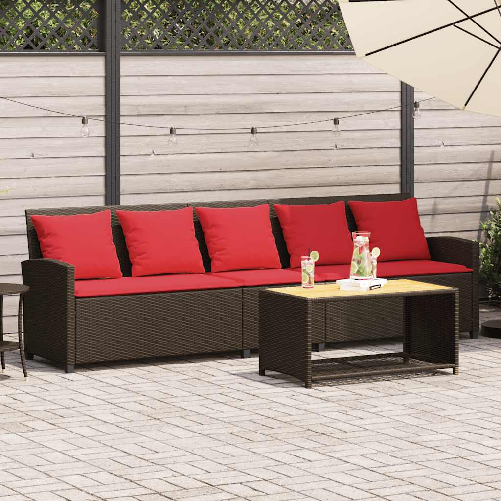 Divano da Giardino a 5 Posti con Cuscini in Polyrattan Marrone | homemem39