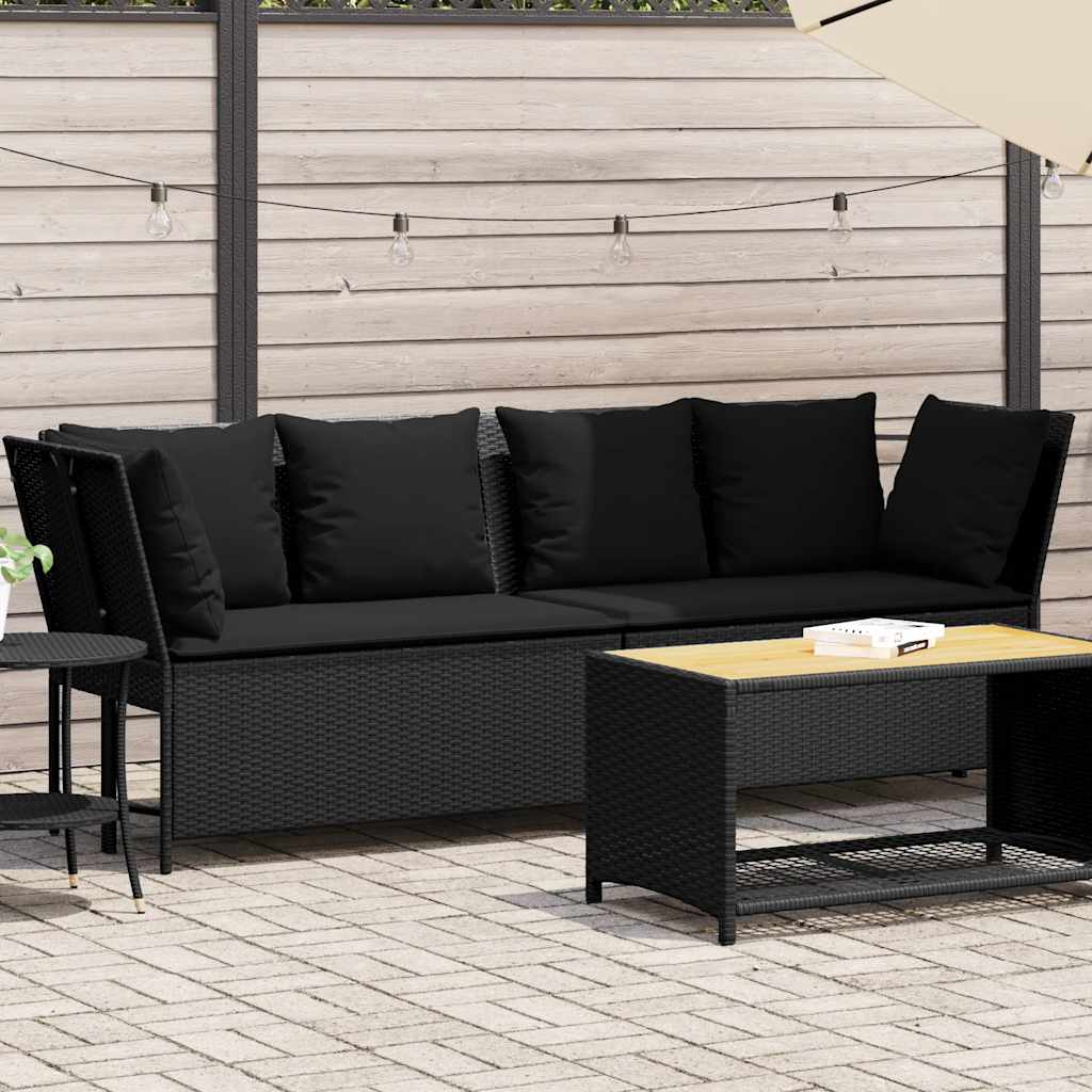 Divano da Giardino con Cuscini in Polyrattan Nero | homemem39