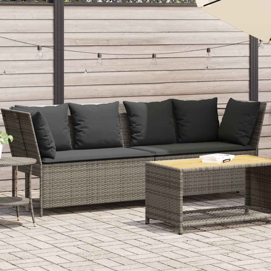 Divano da Giardino con Cuscini in Polyrattan Grigio