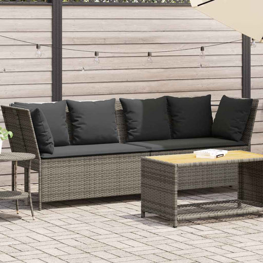 Divano da Giardino con Cuscini in Polyrattan Grigio