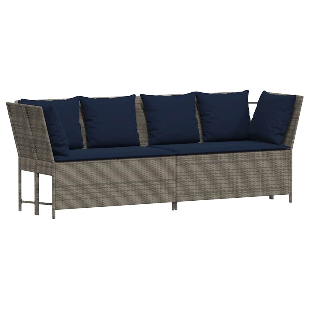 Divano da Giardino con Cuscini in Polyrattan Grigio