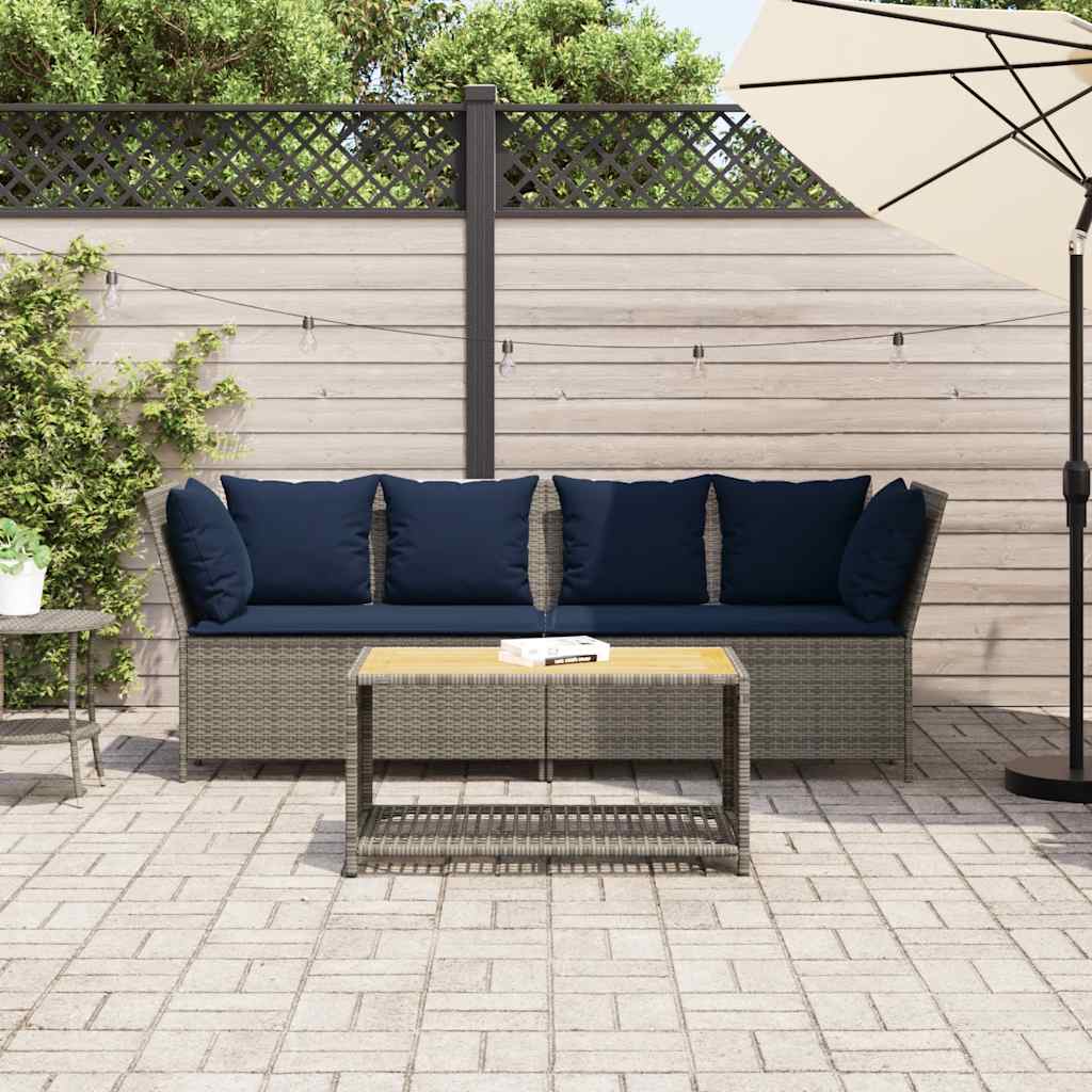 Divano da Giardino con Cuscini in Polyrattan Grigio