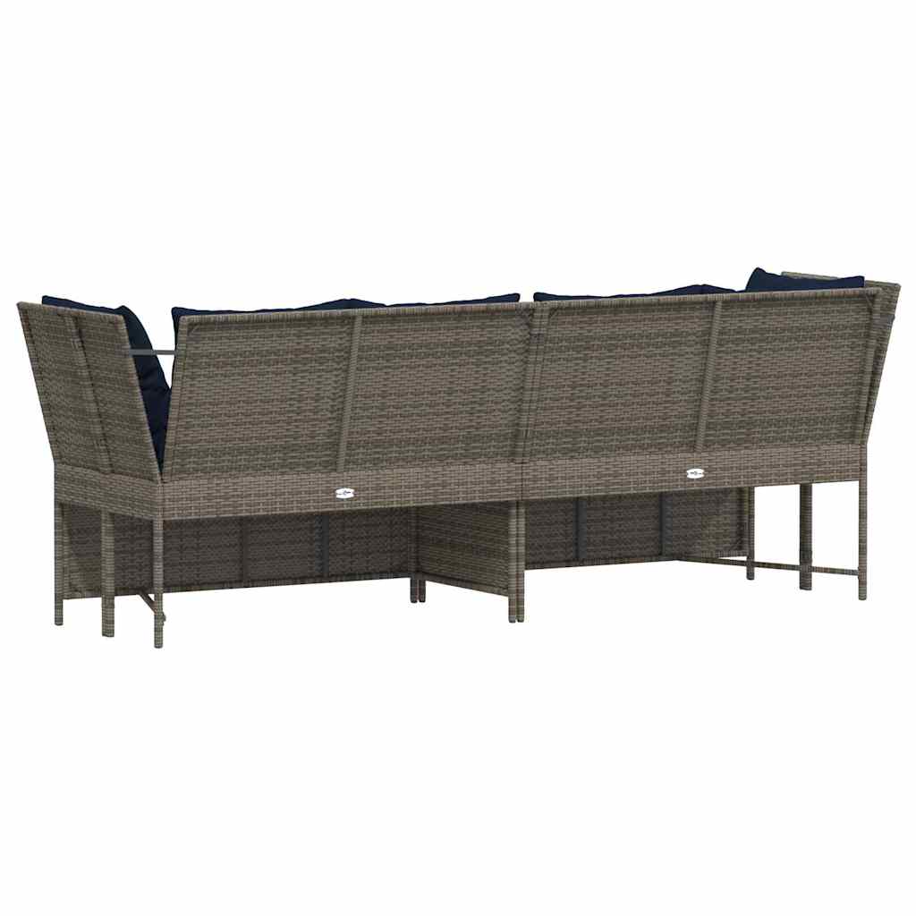 Divano da Giardino con Cuscini in Polyrattan Grigio
