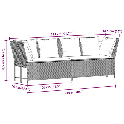 Divano da Giardino con Cuscini in Polyrattan Grigio