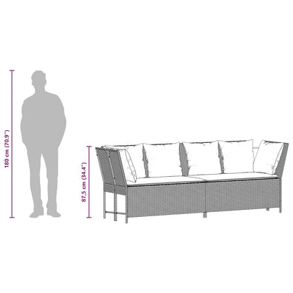 Divano da Giardino con Cuscini in Polyrattan Grigio