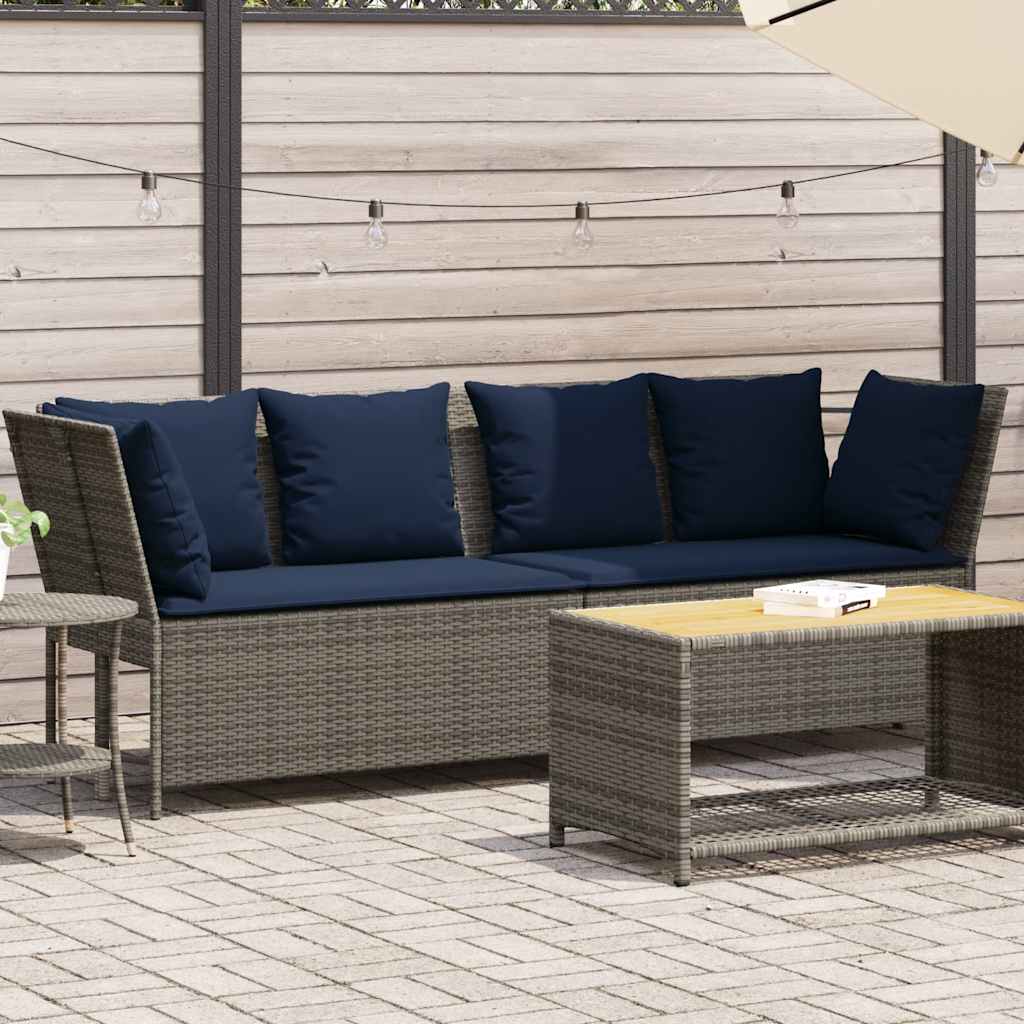 Divano da Giardino con Cuscini in Polyrattan Grigio