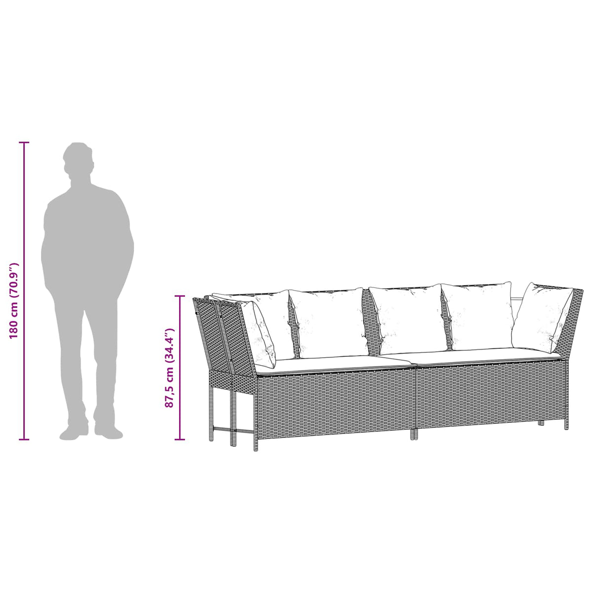 Divano da Giardino con Cuscini in Polyrattan Grigio