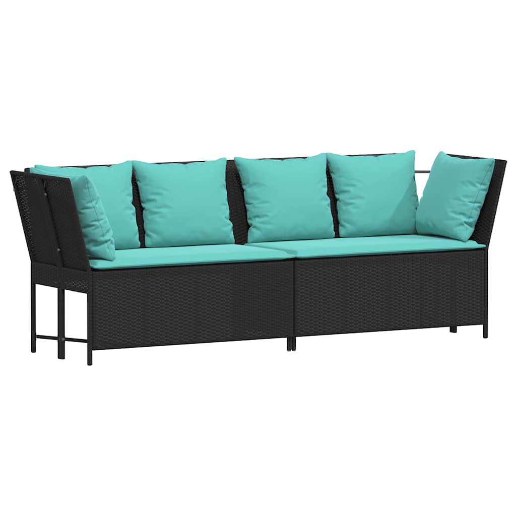 Divano da Giardino con Cuscini in Polyrattan Nero