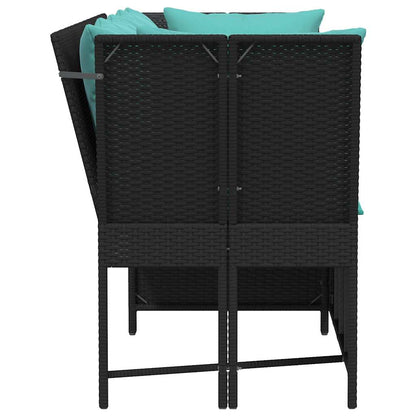 Divano da Giardino con Cuscini in Polyrattan Nero