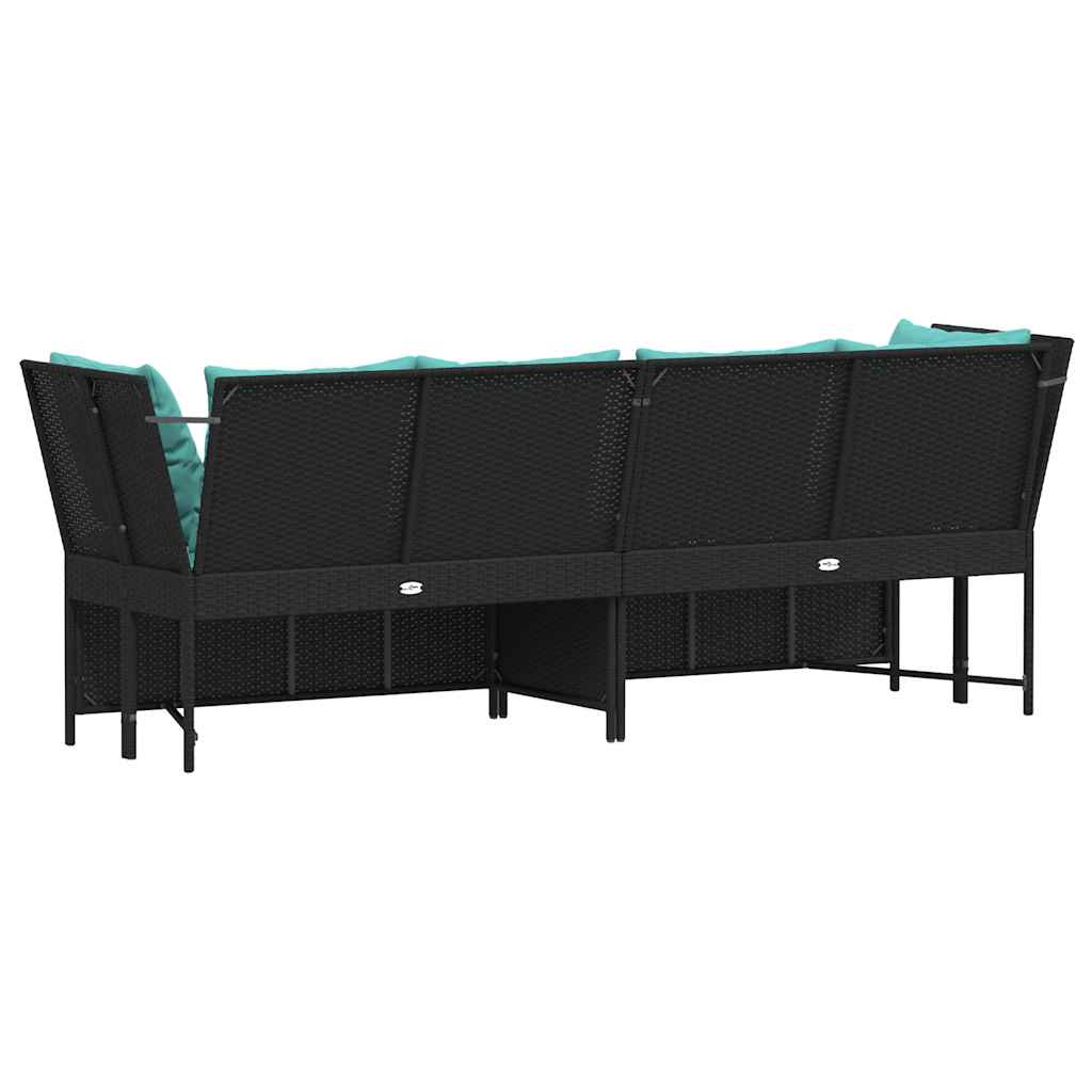 Divano da Giardino con Cuscini in Polyrattan Nero
