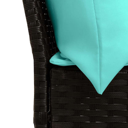 Divano da Giardino con Cuscini in Polyrattan Nero