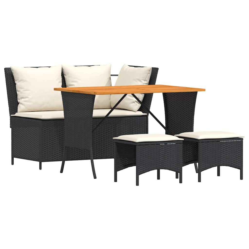 Set da Pranzo da Giardino 4 pz con Cuscini Nero in Polyrattan | homemem39