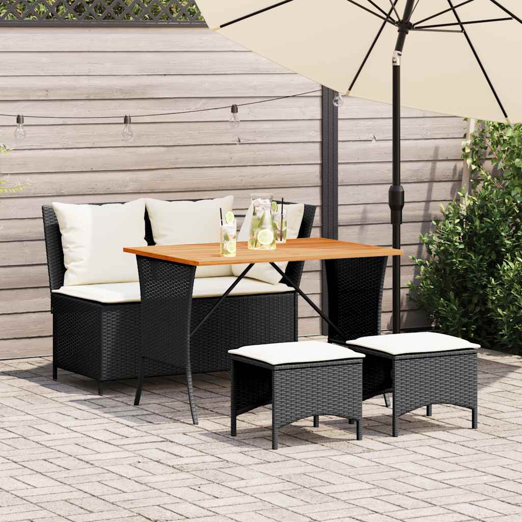 Set da Pranzo da Giardino 4 pz con Cuscini Nero in Polyrattan | homemem39