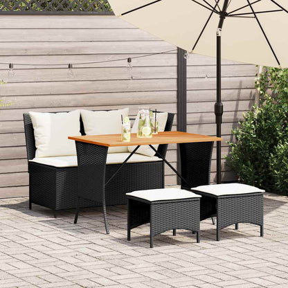 Set da Pranzo da Giardino 4 pz con Cuscini Nero in Polyrattan | homemem39