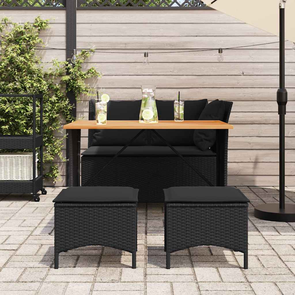 Set da Pranzo da Giardino 4 pz con Cuscini Nero in Polyrattan